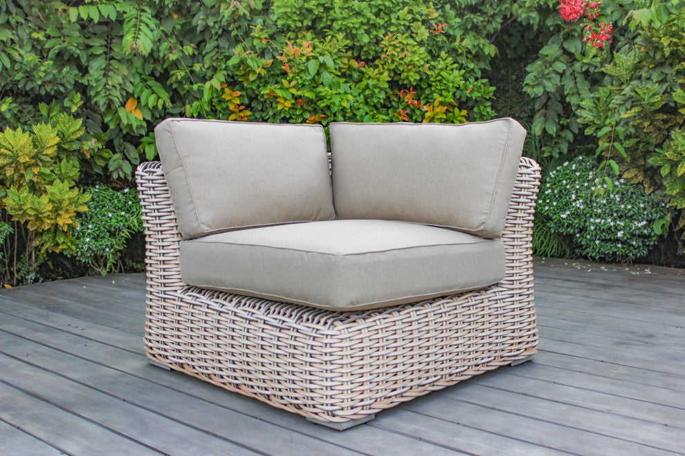 Alejandra 6-Piece Outdoor Wicker Furniture Set With Coffee Table, White and Gray