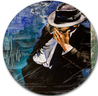 Man With Cigarette, Portrait Round Metal Wall Art, 23"