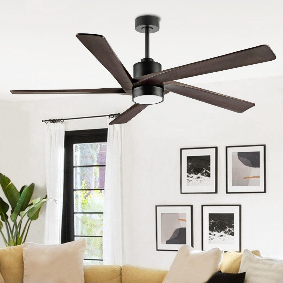 54" Reversible 5-Blade LED Ceiling Fan With Remote and Light, Black/Walnut