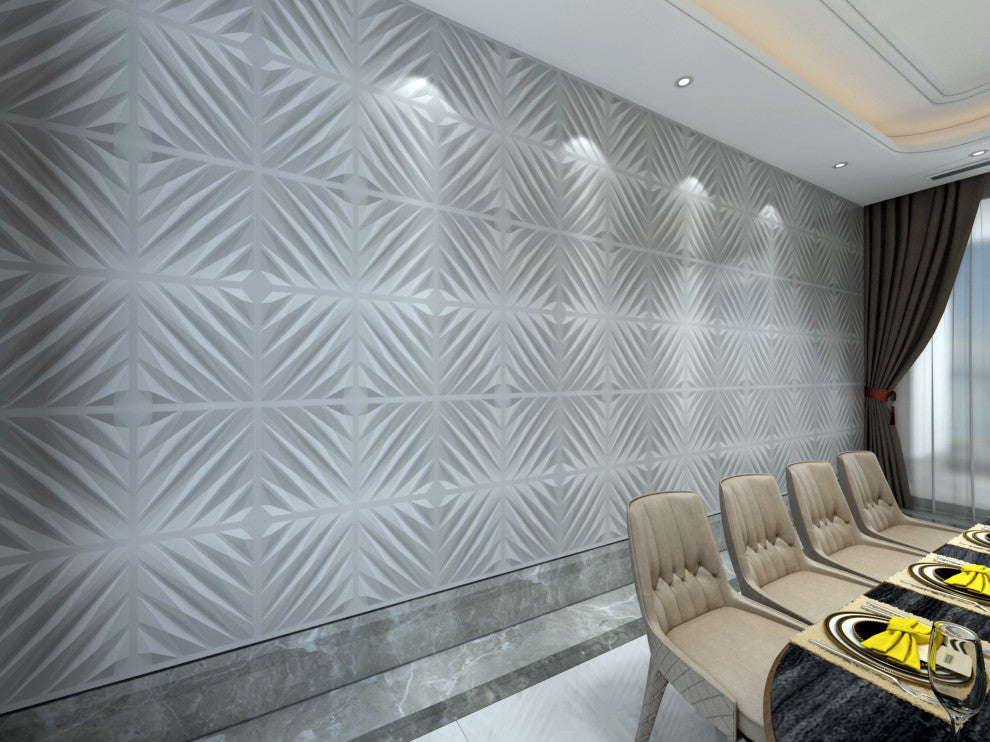White Abstract 3D Wall Panels, Set of 10, Covers 26.9 Sq Ft