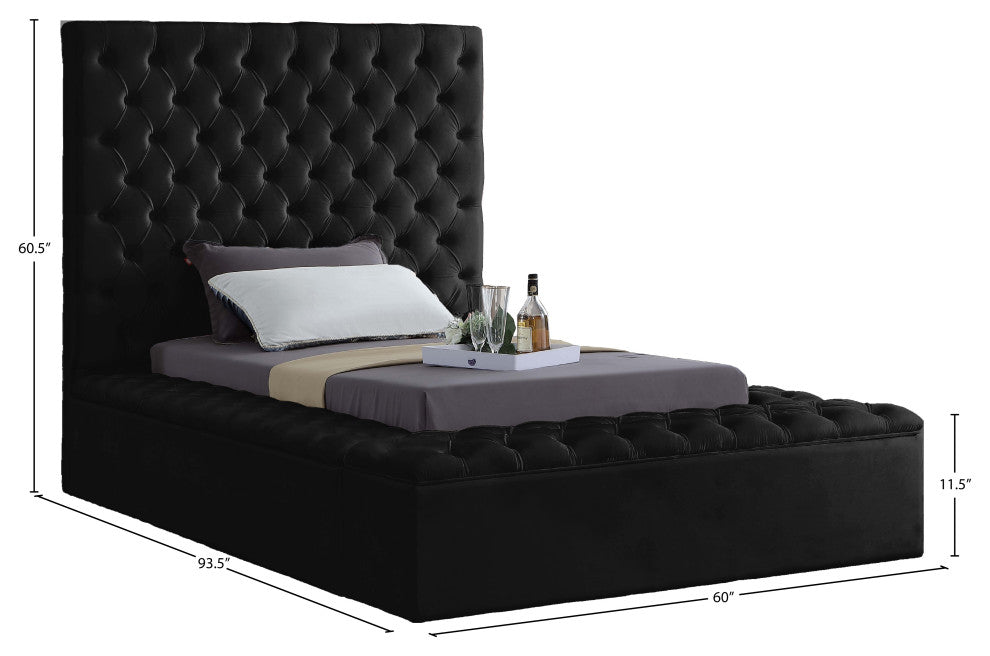 Bliss Velvet Upholstered  Bed, Black, Twin