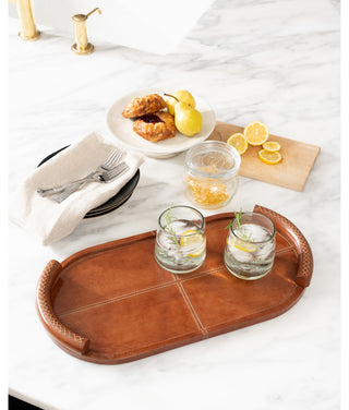 Forte Leather Tray Oval, Cognac