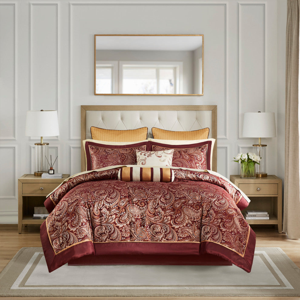 Madison Park Jacquard Comforter 12-Piece Set With Piping, Queen