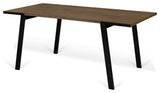 Modern Minimal Wood Top Metal Leg Dining Table, Walnut/Black