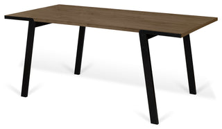 Modern Minimal Wood Top Metal Leg Dining Table, Walnut/Black