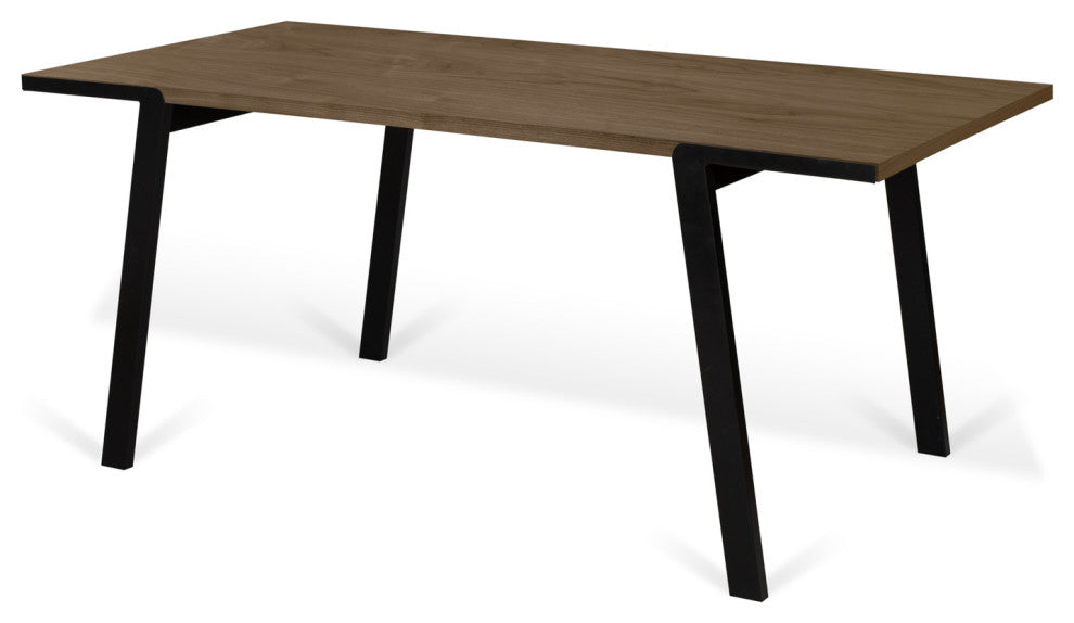 Modern Minimal Wood Top Metal Leg Dining Table, Walnut/Black
