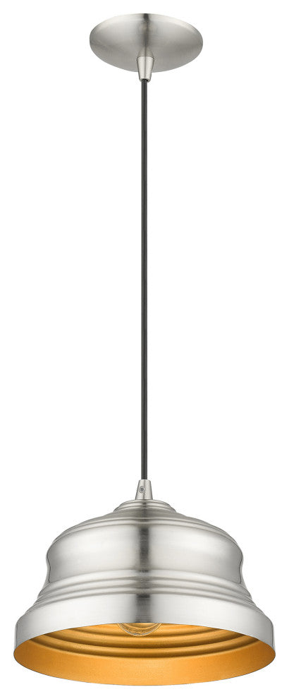Endicott 1-Light Brushed Nickel Bell Pendant, Gold Inside