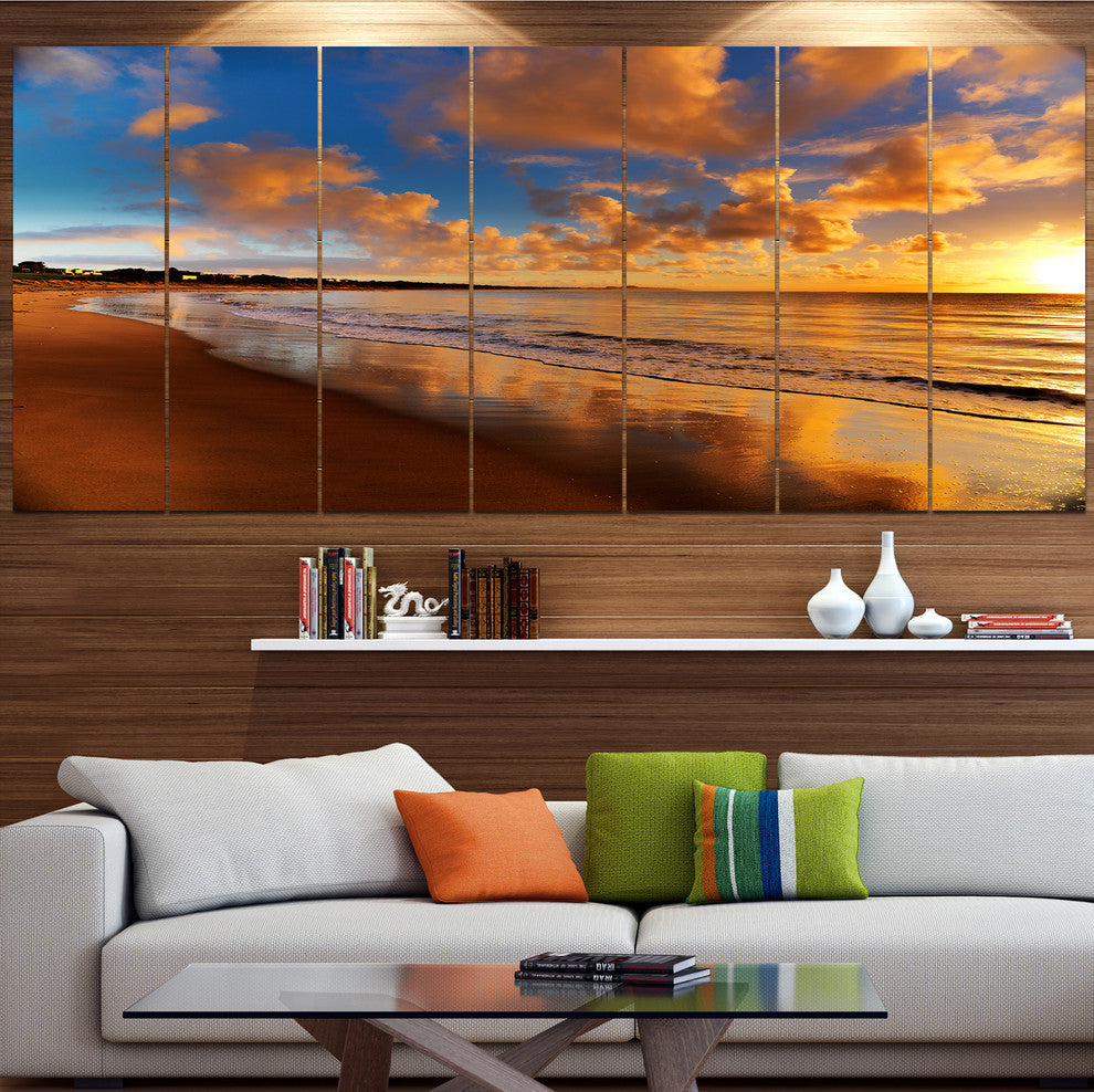 Colorful Sunset on the Beach, Landscape Canvas Art Print, 83"x32", 7 Panels