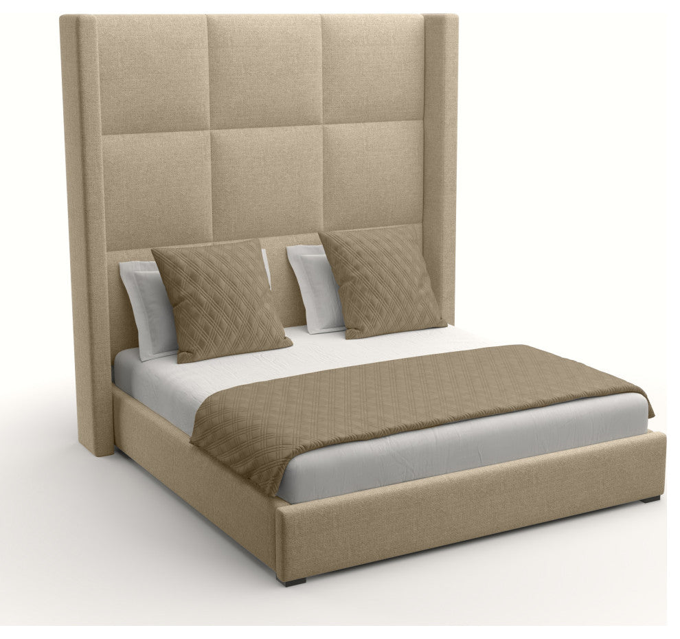 Nativa Interiors Aylet Square Tufted Bed, Flax, King, High 87"