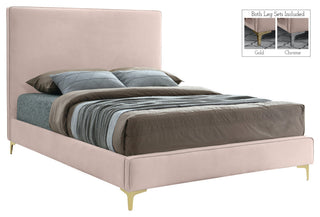 Geri Velvet Upholstered Bed, Pink, Full