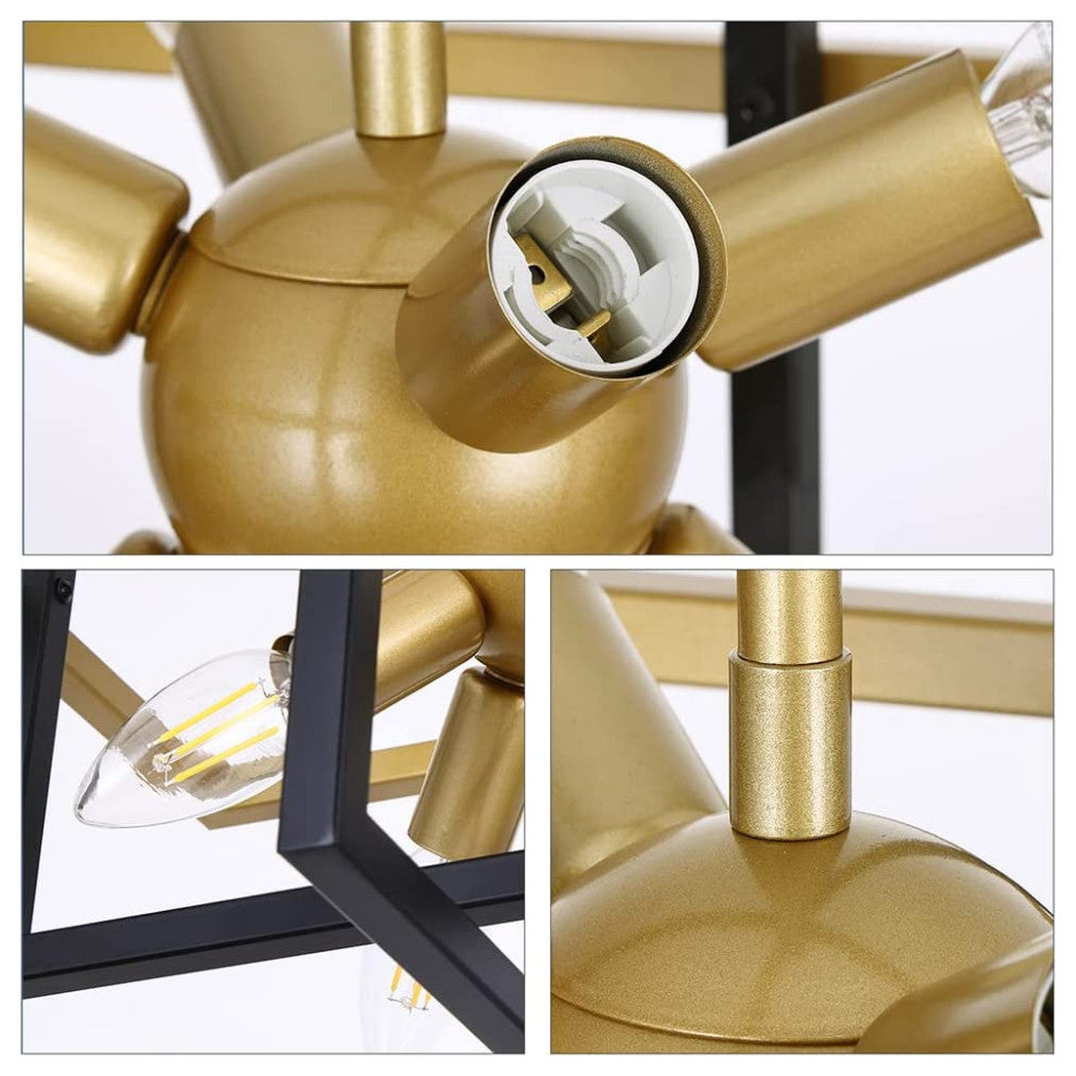 8 Light Black and Champagne Gold Chandelier Industrial Black Pendant Light