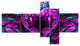 Purple Cold Mystical Heart, Floral Canvas Art Print, 60"x32", 5 panels
