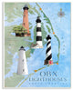 North Carolina Lighthouses Beach Coast Ocean Map, 10"x15"