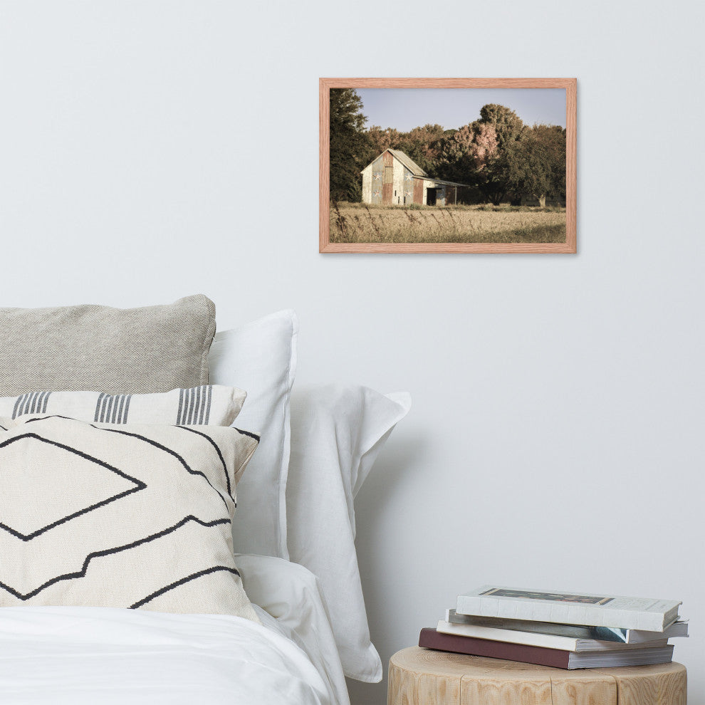 Patriotic Barn in Field Aged Effect Framed Photo Paper Wall Art Prints, White, 12" X 18"