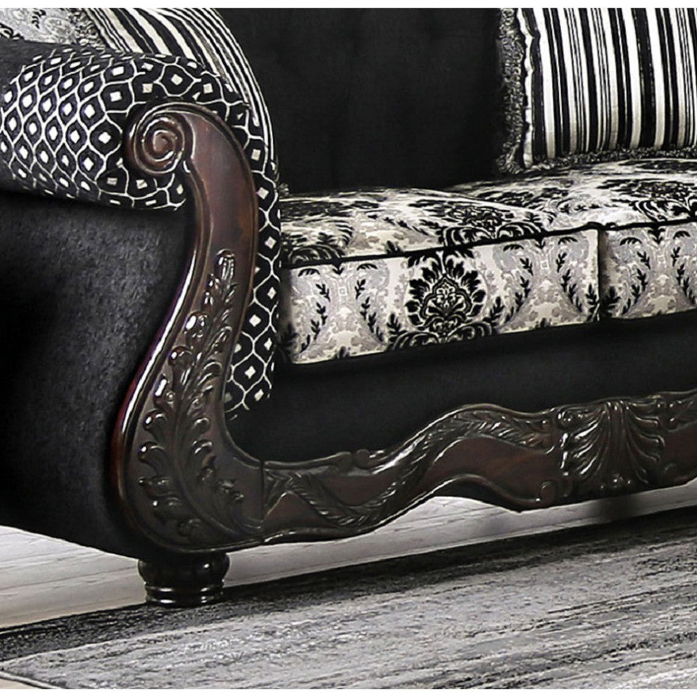 Chenille and Wood Black, Loveseat