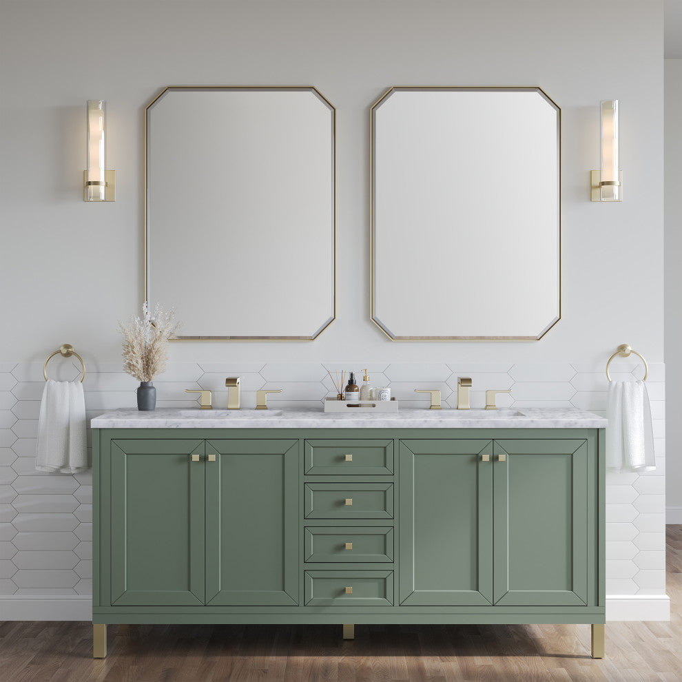 Chicago 72" Double Vanity, Smokey Celadon, Carrara Marble