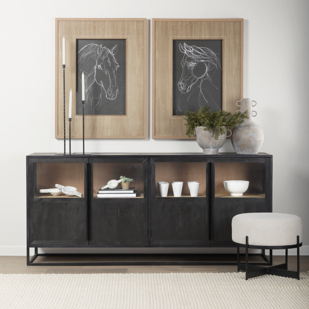 Sloan 80.0L x 17.0W x 36.0H Dark Wood WithBlack Metal Frame Sideboard