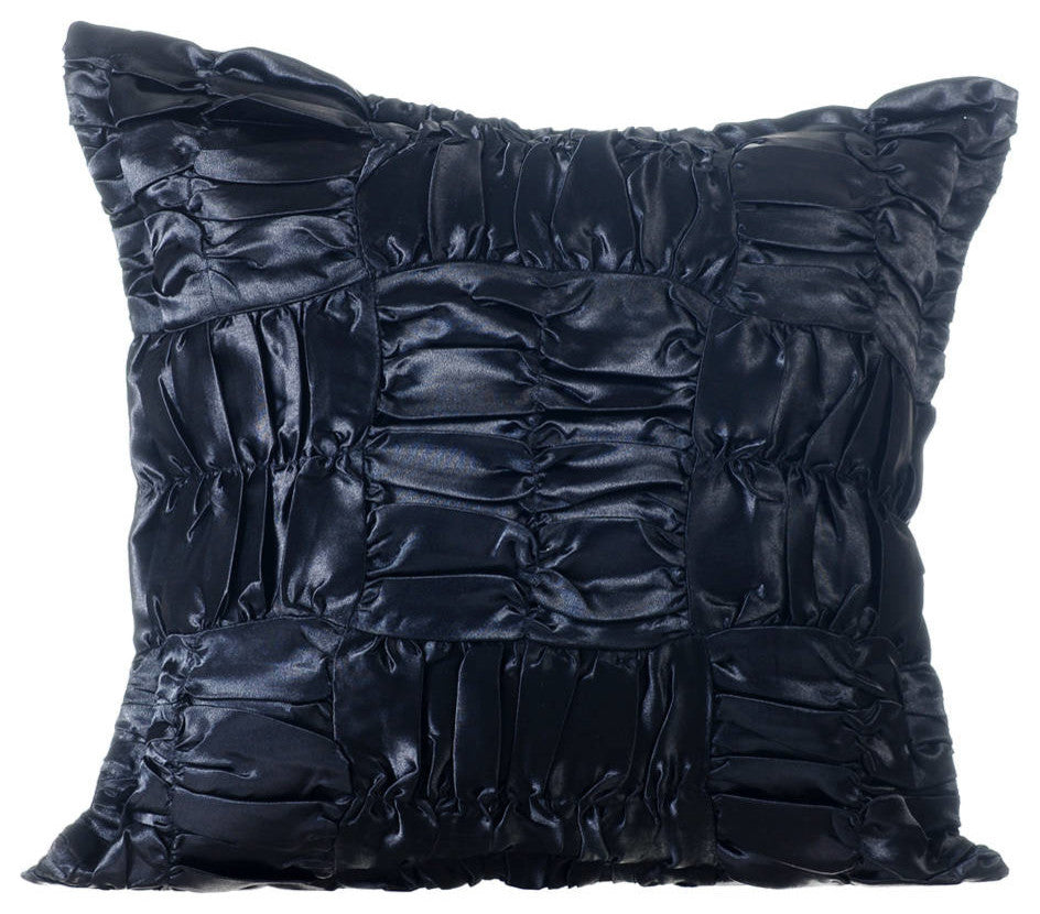 Black Decorative Pillow Covers 22"x22" Satin, Dreamy Black
