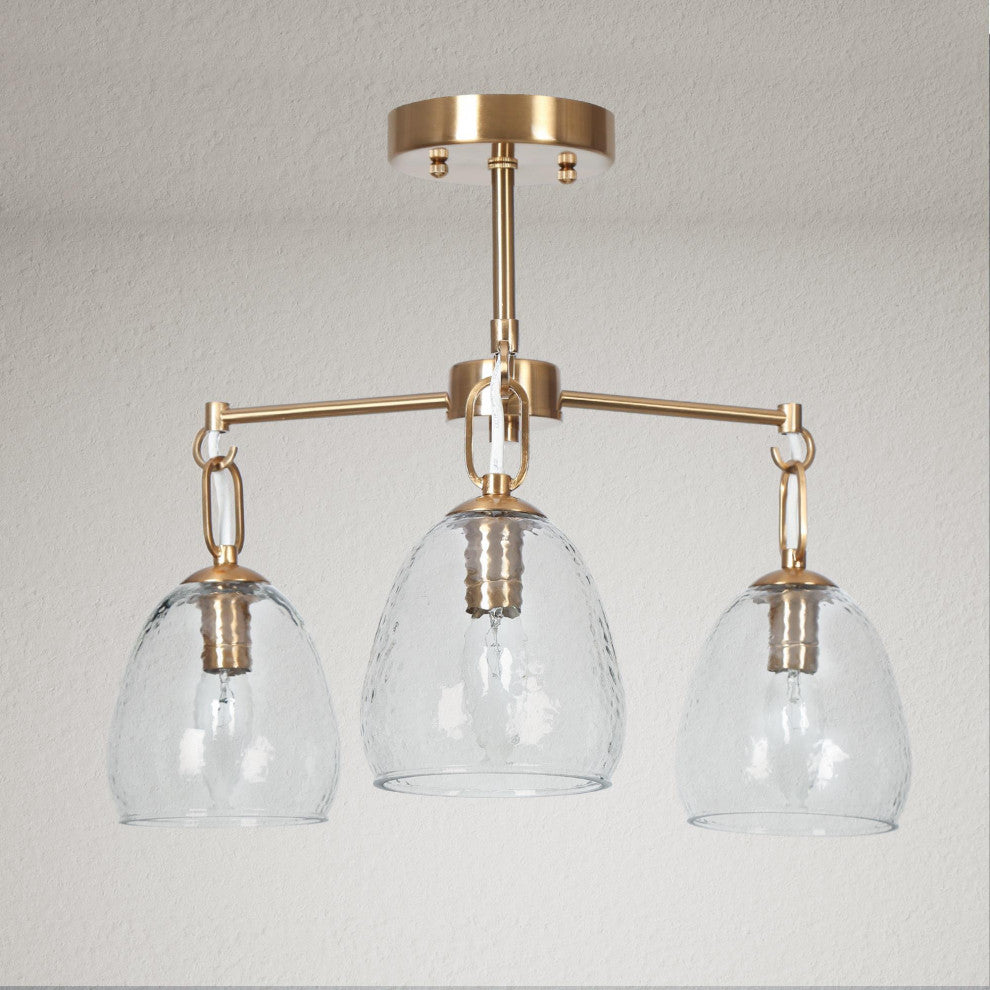 LNC 3-Light 19.3" Polished Gold Modern/Contemporary LED Semi-Flush Mount Light