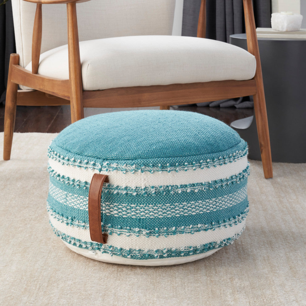Mina Victory VJ088 Pouf, Turquoise, 20" x 20" x 12"