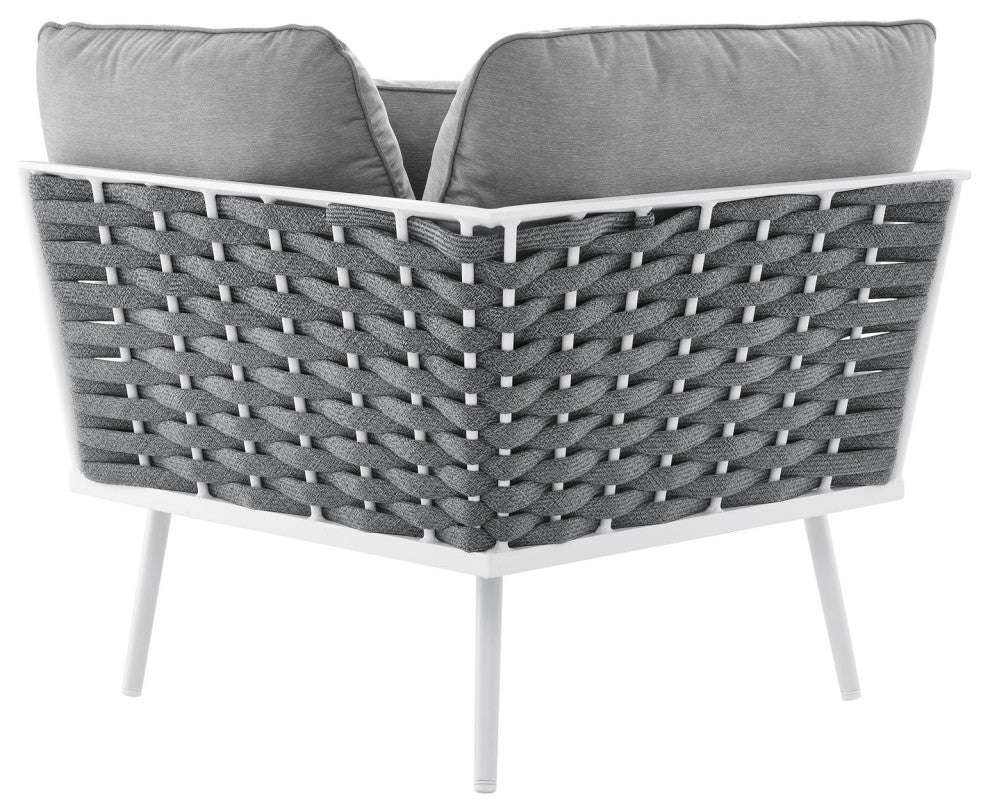 Lounge Sectional Sofa Chair Set, White Gray, Aluminum, Modern, Outdoor