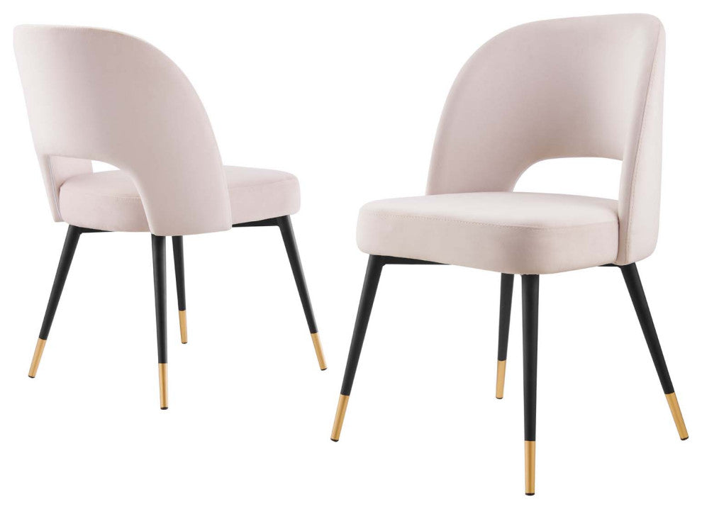 Side Dining Chair, Set of 2, Velvet, Pink, Modern, Bistro Restaurant Hospitality