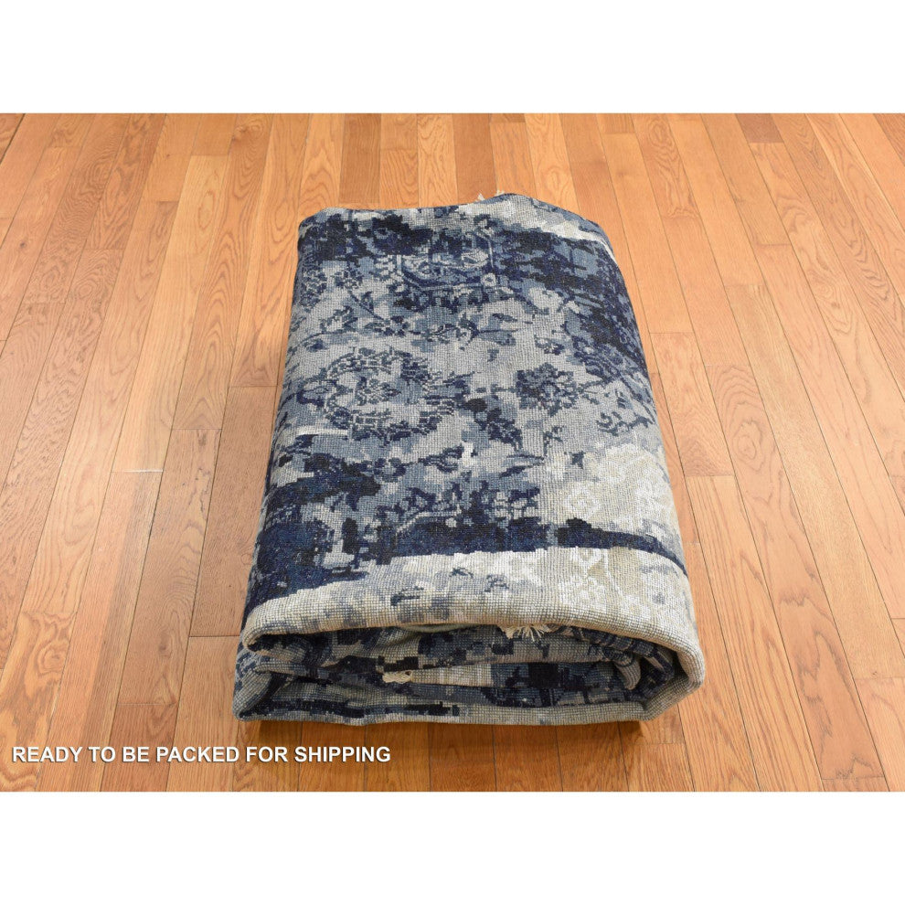 Gray Wool and Silk Transitional Design Hand Knotted Oriental Rug, 8'x9'9"