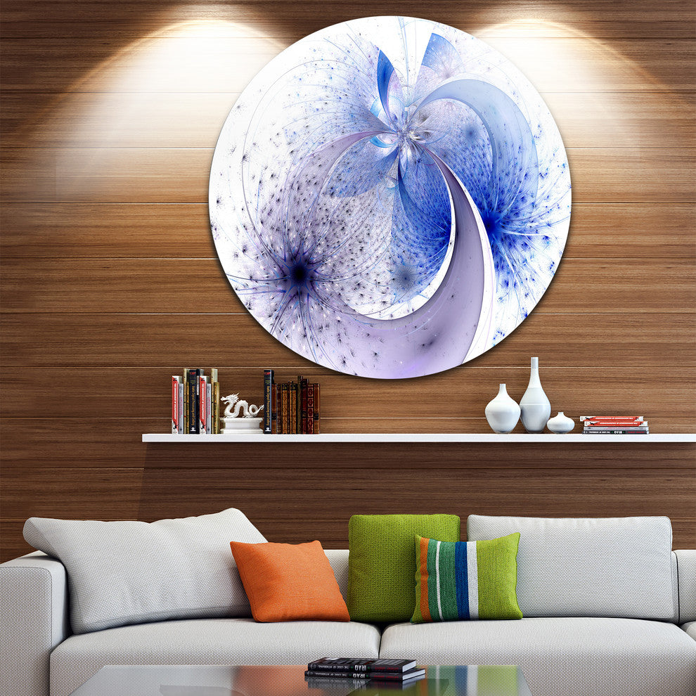 Bright Blue Symmetrical Fractal Flower, Floral Round Metal Artwork, 11"