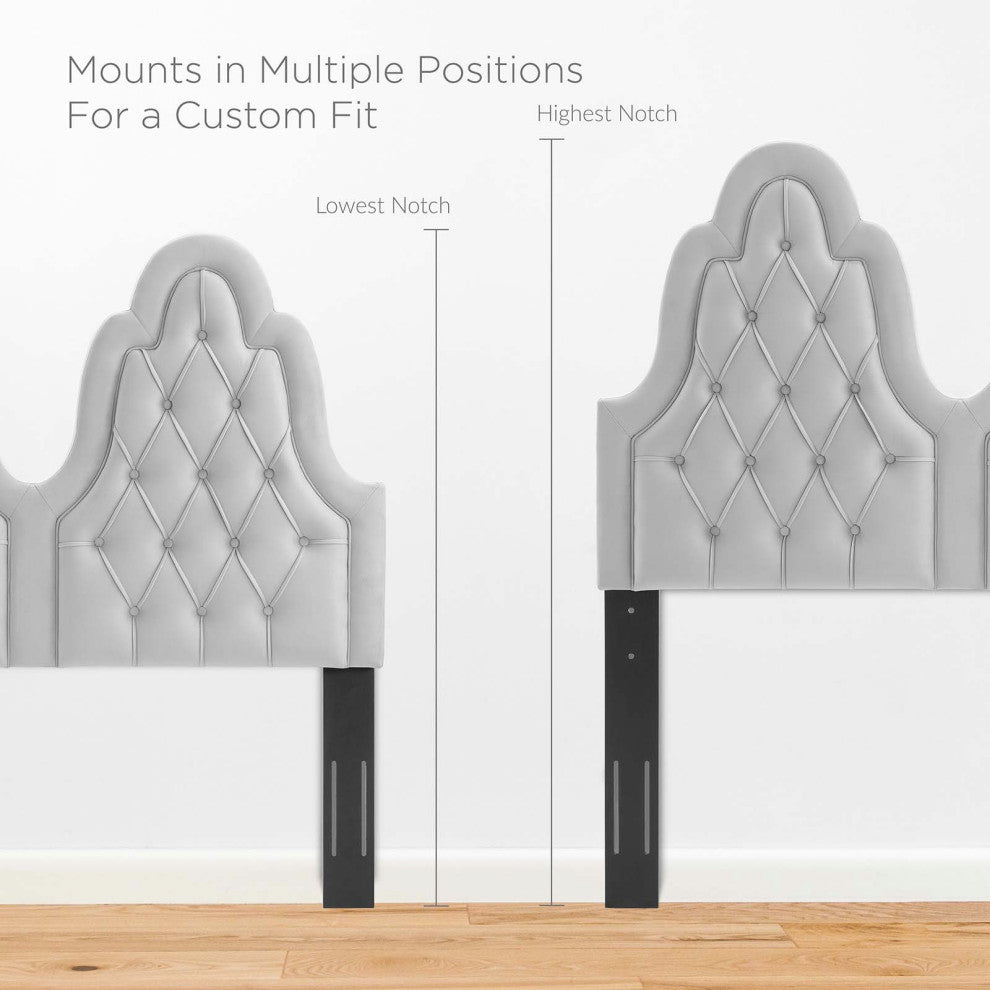 Tufted Headboard, King Size, Velvet, Light Gray, Modern Contemporary