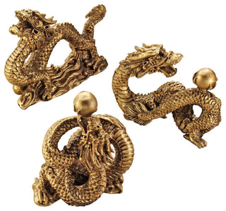 Set of 3 Dragons of Fortune Statues