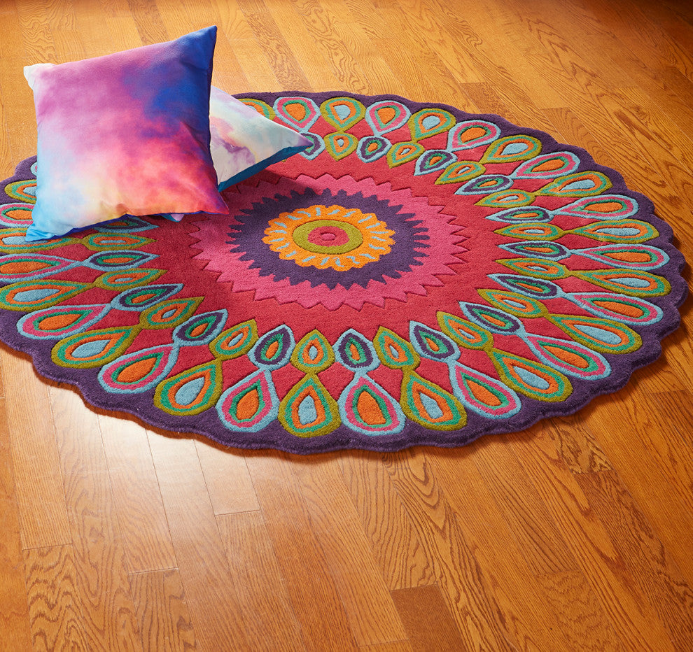 Pink Peacock Indoor Area Rug, 5' Round