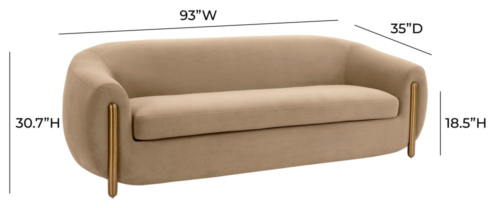 Lina Upholstered Sofa, Cafe Au Lait Brown Velvet