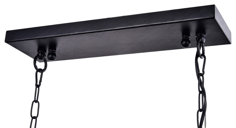 4-Light Antique Black Linear Kitchen Island Chandelier With Amber Glass Sconces