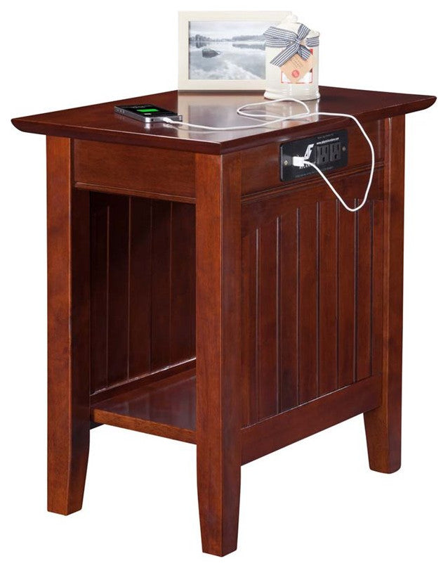 AFI Nantucket Solid Wood Chair Side Table with USB Charger in Walnut