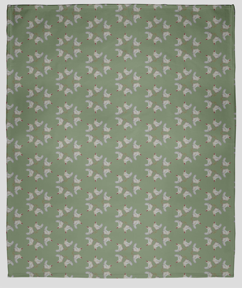 60 x 80 in Chickens-go-round Throw Blanket, Laurel Tree Green