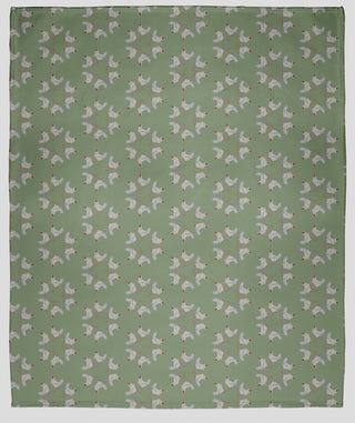 60 x 80 in Chickens-go-round Throw Blanket, Laurel Tree Green