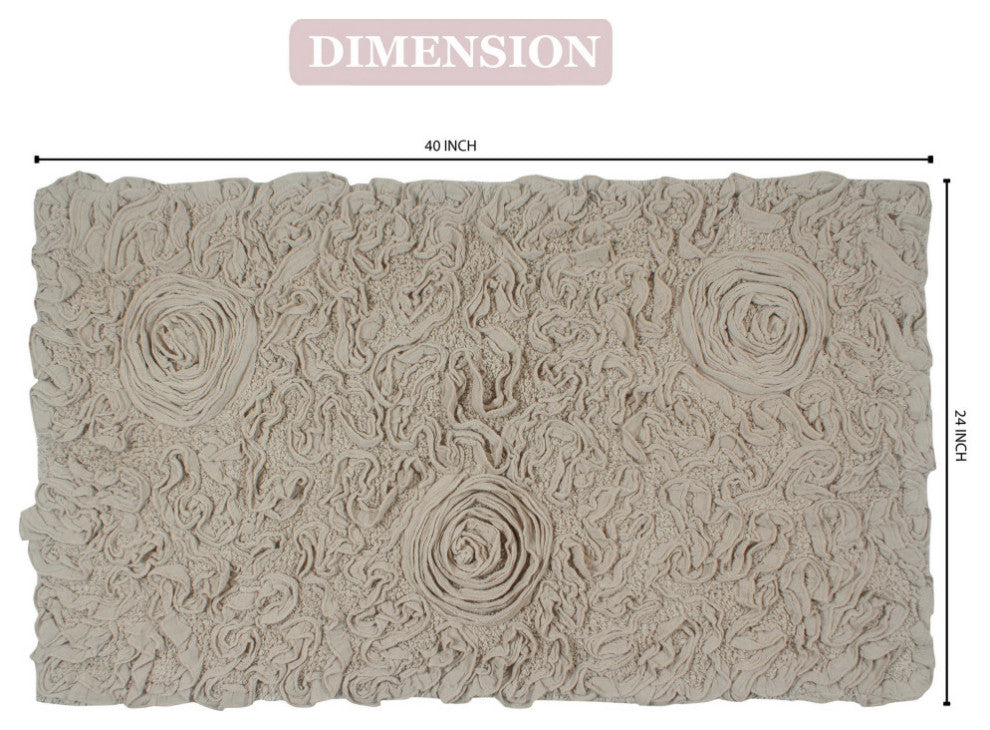 Bell Flower Collection Tufted Bath Rugs, 24"x40" Rectangle, Linen