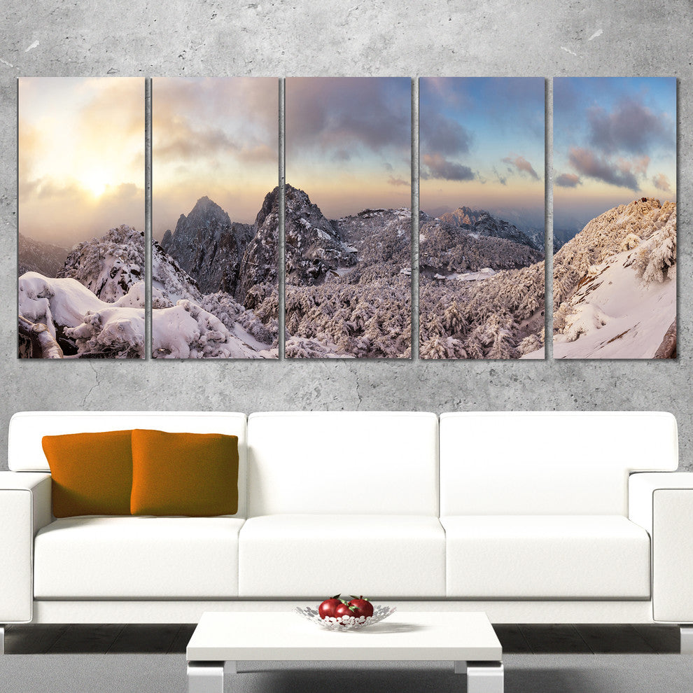 "Huangshan Hill Snow in Winter" Landscape Wall Art Print, 5 Panels, 60"x28"