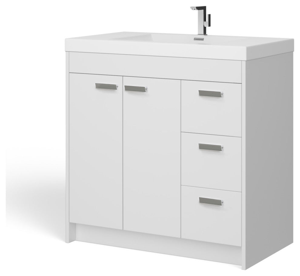 The Ashland Bathroom Vanity, White, 36", Single Sink, Freestanding