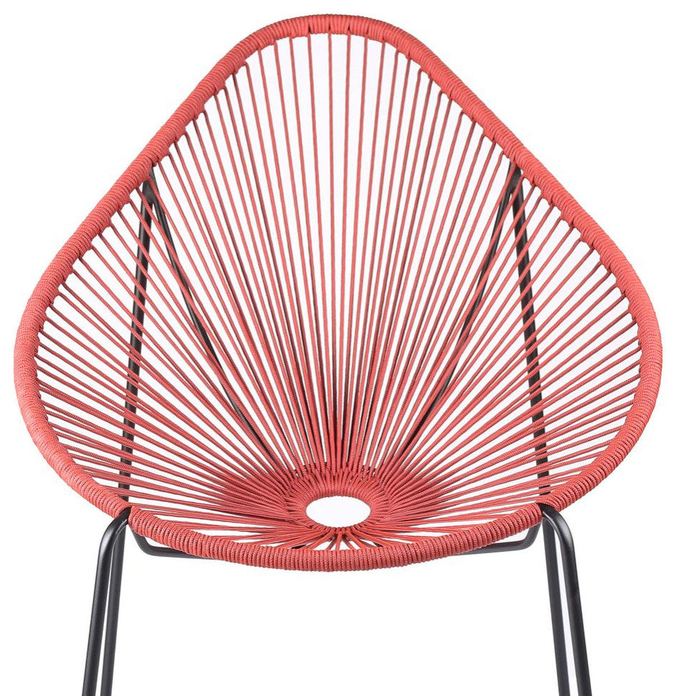 Acapulco Indoor Outdoor Steel Papasan Lounge Chair with Brick Red Rope