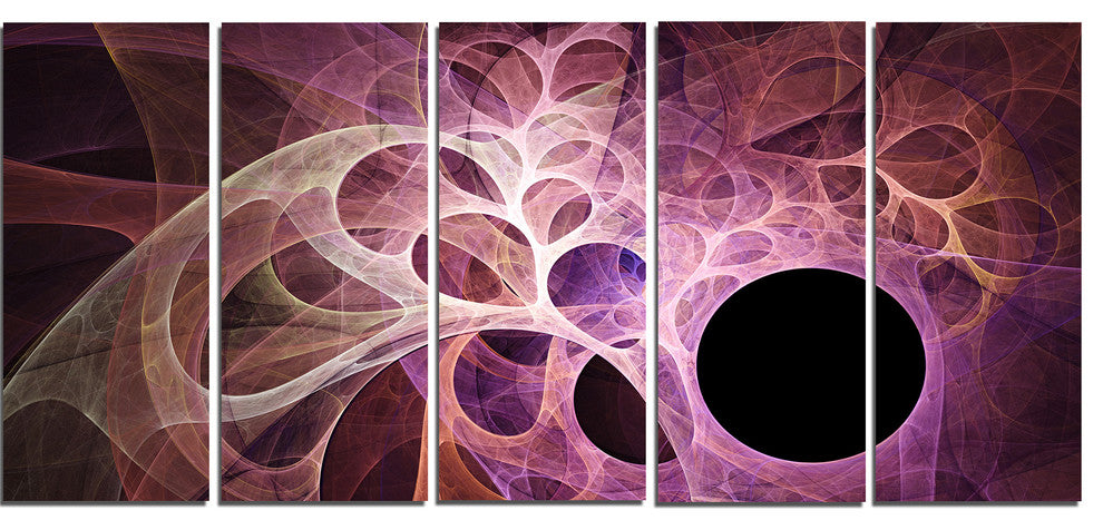 Fractal Angel Wings in Pink, Abstract Wall Art Canvas, 60"x28", 5 Panels