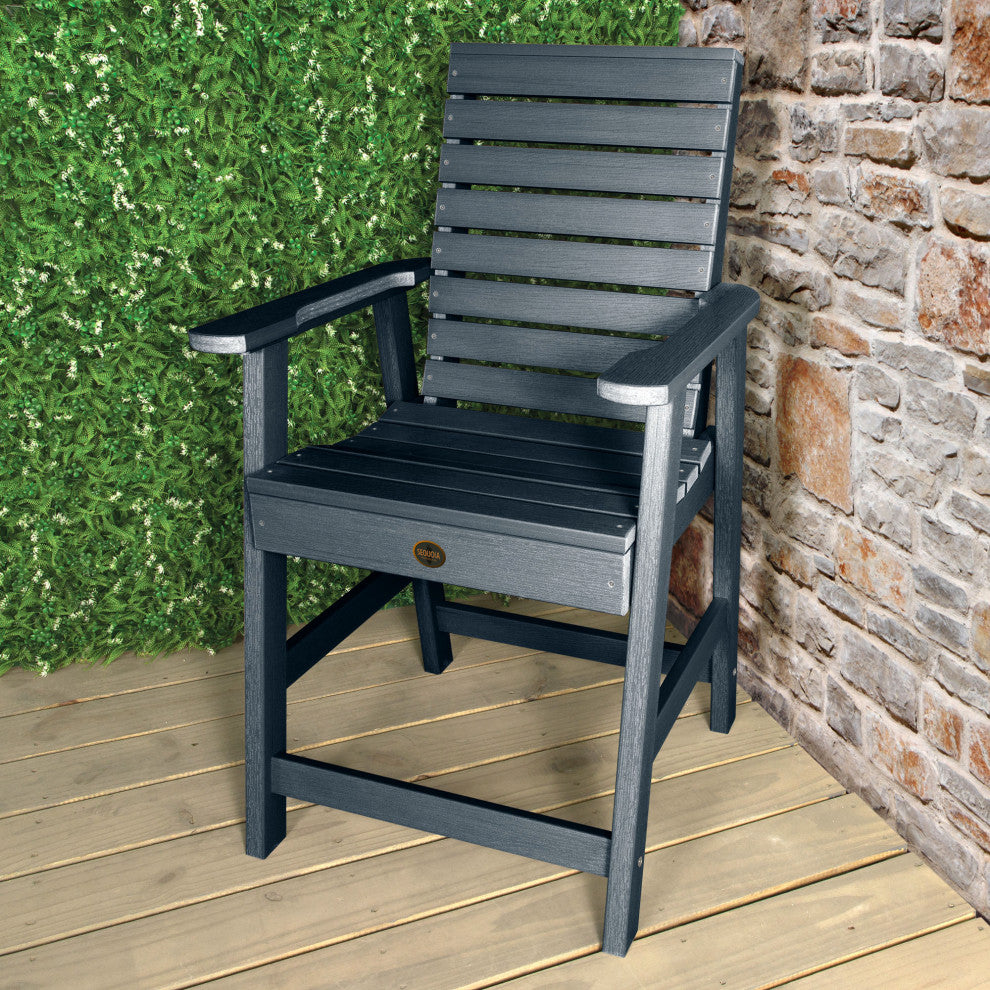 Glennville Counter Dining Arm Chair, Weathered Acorn, Federal Blue