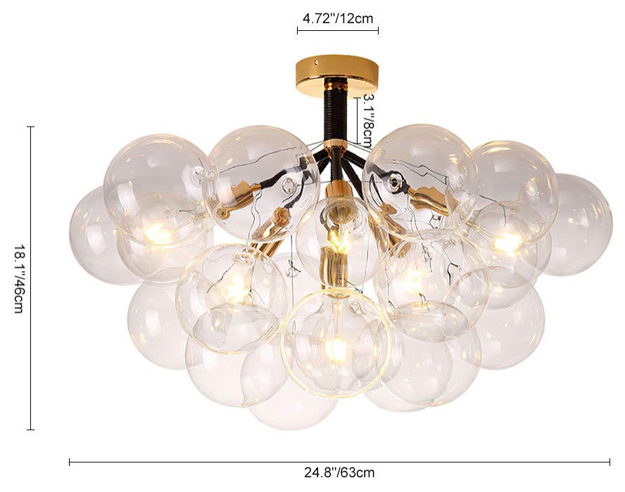 Contemporary Clear Glass Bubble Semi Flush Mount, Black, 6 Lights