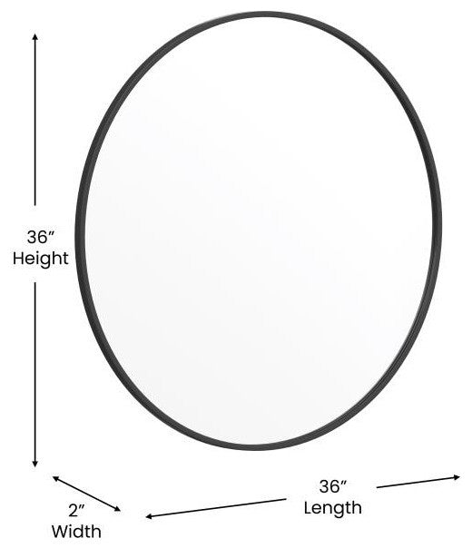 Julianne Round Metal Framed Wall Mirror, Black, 36"