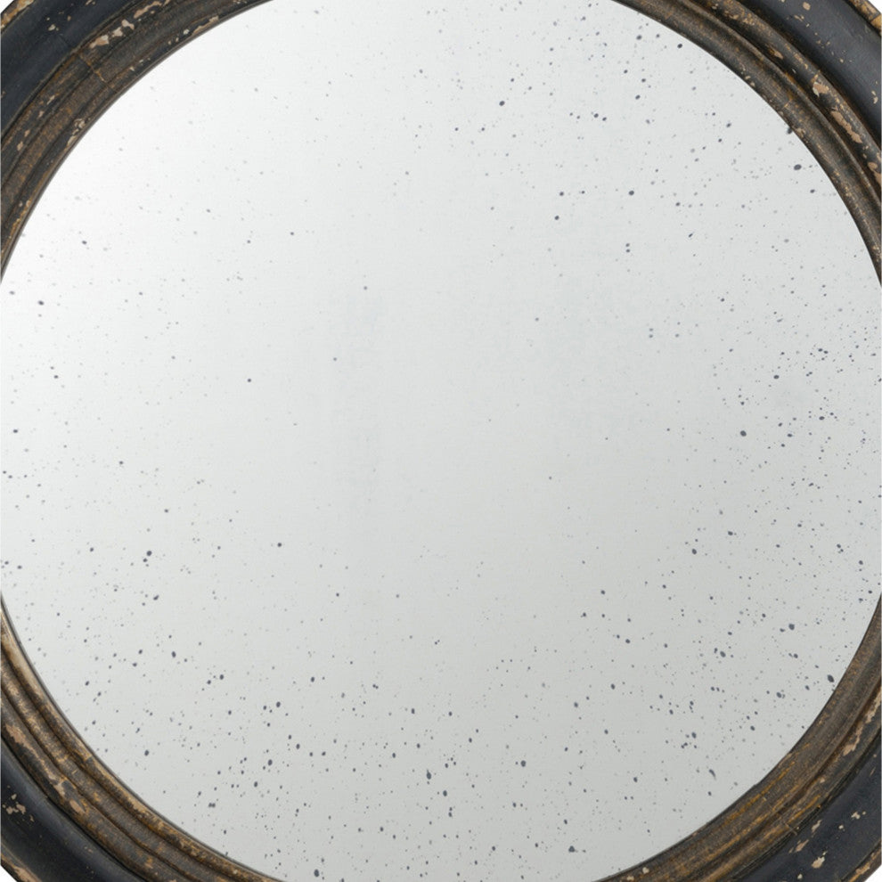 Benzara BM286156 24" Wall Mount Mirror Molded Trim Wood Frame, Distressed Brown