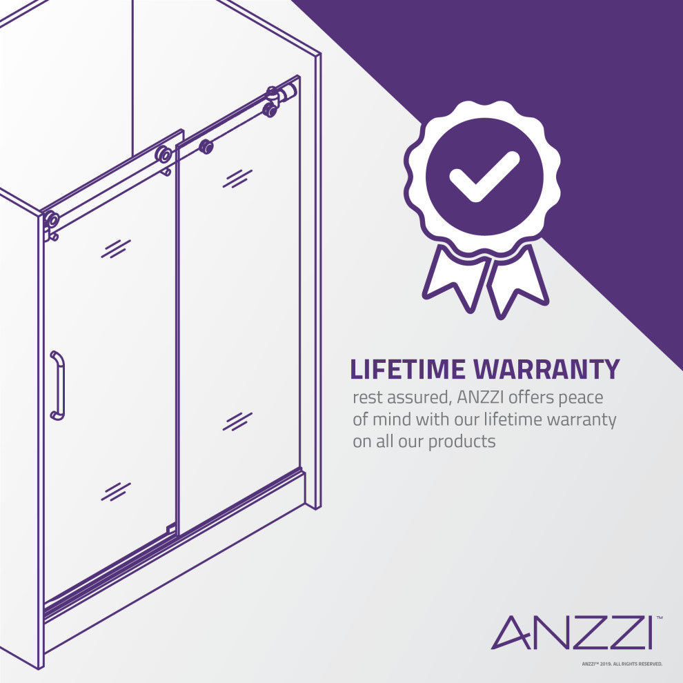 ANZZI Stellar 76" H Frameless Sliding Shower Door, Matte Black, 48" W