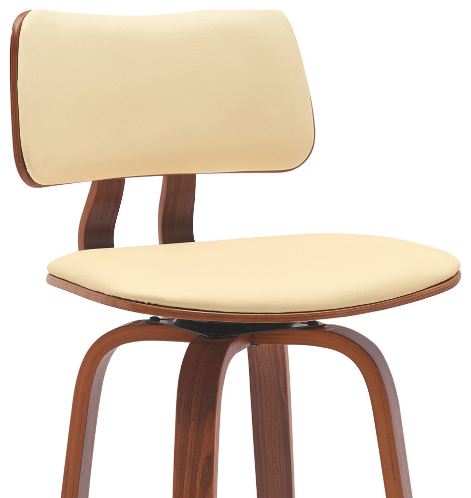 Pico Swivel Walnut Wood Stool, Cream Faux Leather With Chrome, 26"