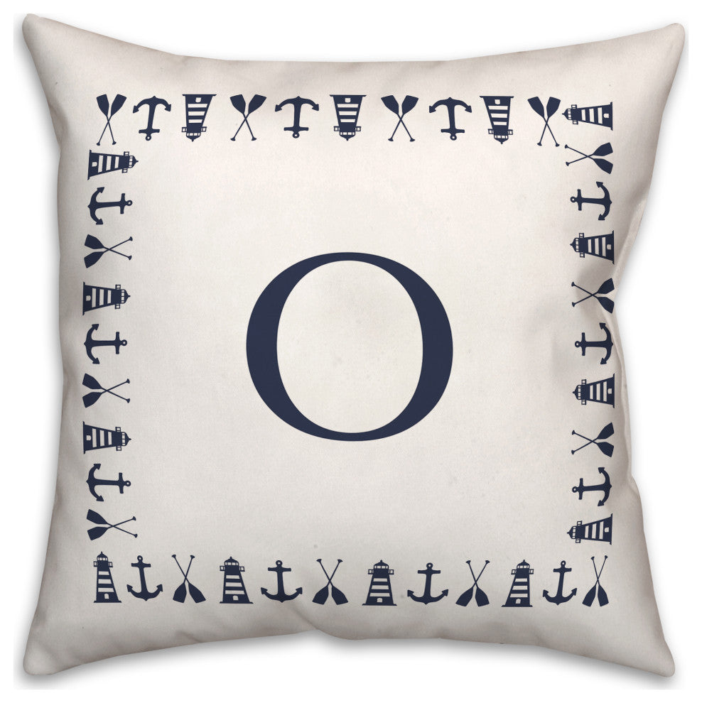 Nautical Monogram - O 18x18 Indoor / Outdoor Pillow