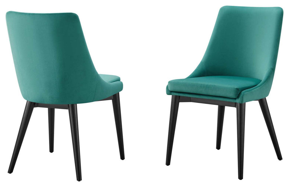 Side Dining Chair, Set of 2, Teal Blue, Velvet, Modern, Cafe Bistro Hospitality