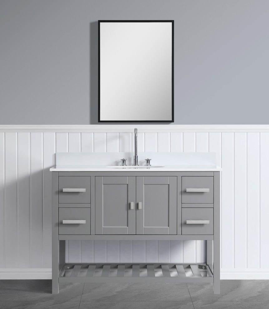 Monaco Bathroom Vanity Base Cabinet Without Top, Gray, 48", Single Sink